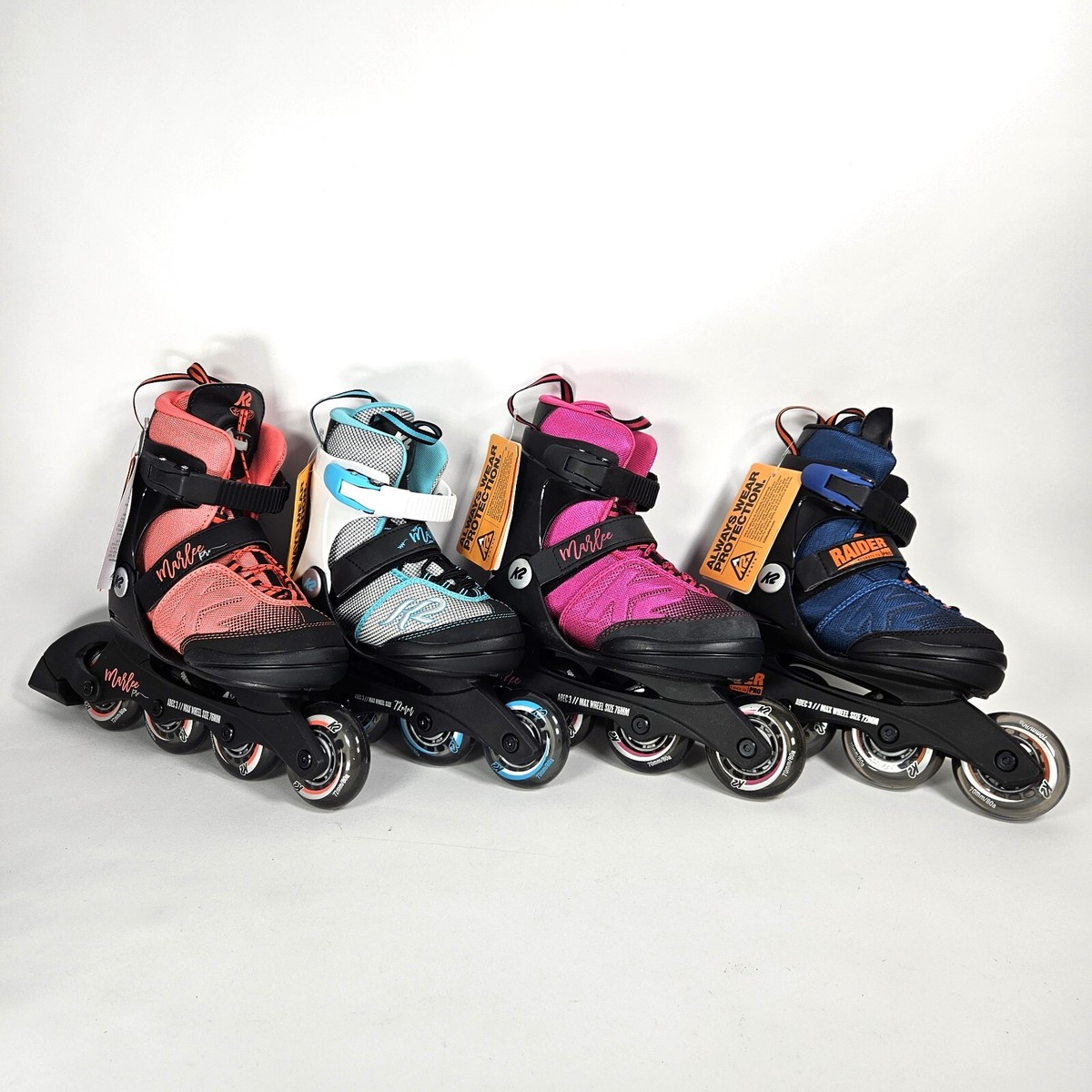 K2 skates for kids Marlee Raider Pro Blue-Orange Silver-Blue Black-Coral  Magenta