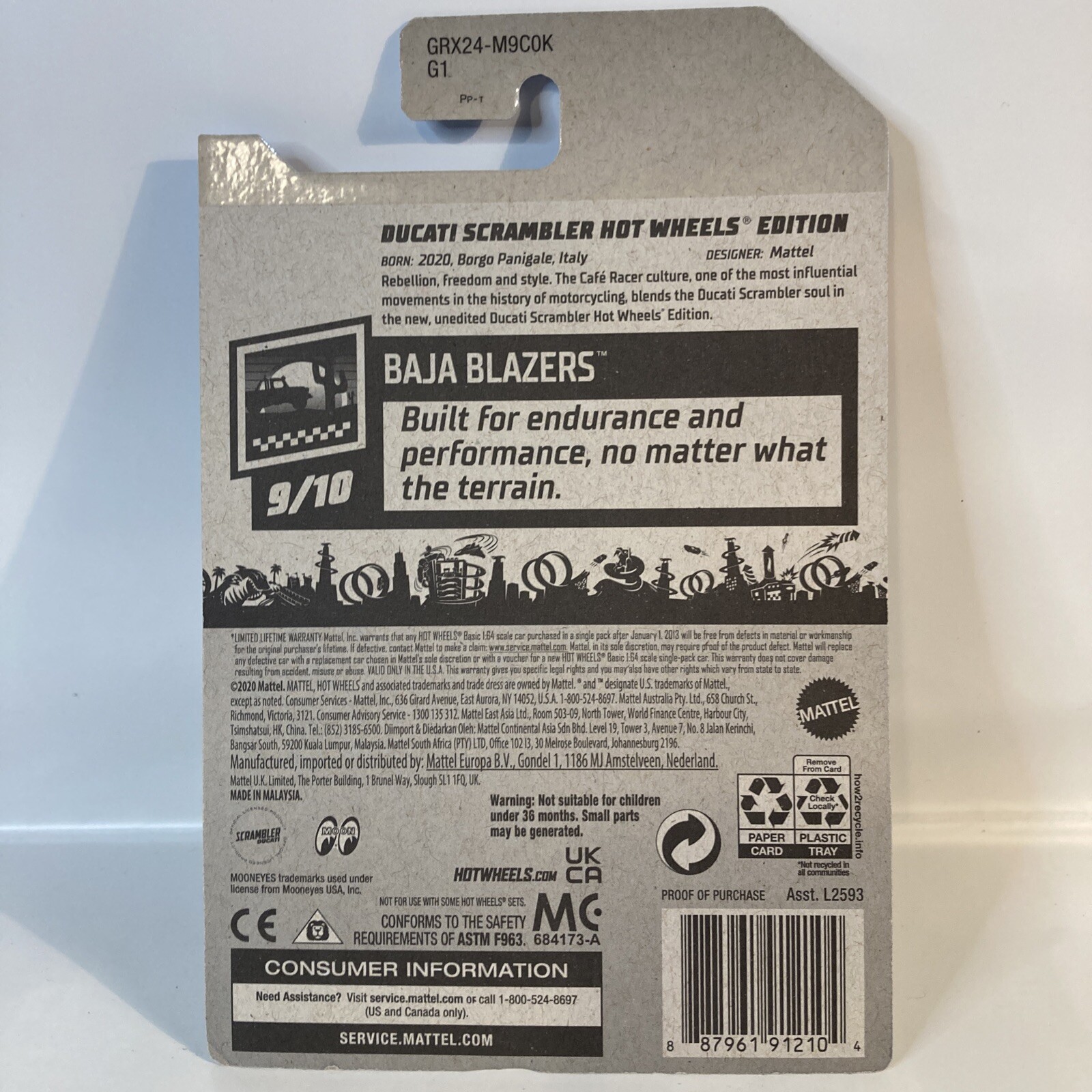 Hot Wheels Baja Blazers Black Ducati Scrambler Bike  "Moon Eyes"