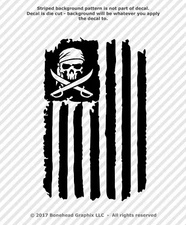 Pirate Skull Distressed Flag Grunge Jolly Roger Vinyl Decal Sticker - 25 Colors