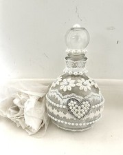 Flacon Parfum style ancien "SHABBY" dentelle romantique, blanc, Strass Fait main