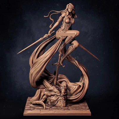 1:24 75mm Resin Figure Model Kit Sexy Blind Sword Dragon Slayer Unassembled GK