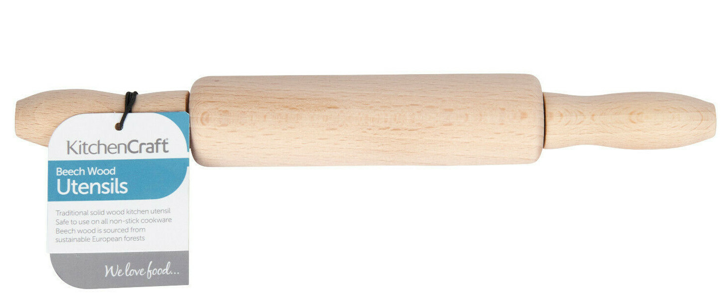 KitchenCraft Rolling Pin Mini Wooden 23cm Traditional Beech Baking Pizza
