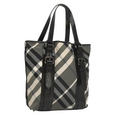 BURBERRY Nova Check Tote Bag Nylon Gray Auth 123098