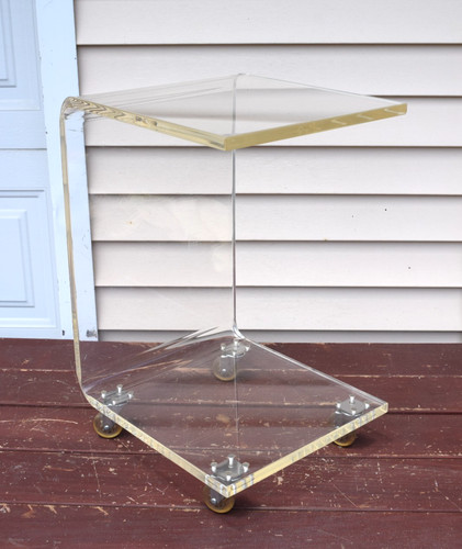 Vintage Lucite Acrylic C Table Cart Peekaboo Side End Table Rolling Modern