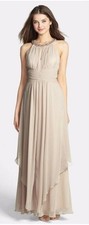 Eliza J Embellished Tiered Chiffon Halter Gown Dress NWT Sz 10 Champagne