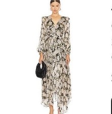 ASTR The LABEL Ayana Pleated Black/Multi Floral Maxi Dress, Long Sleeve, XS, EUC
