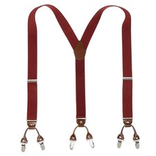 Suspenders for Men with leather 6 Heavy-Duty Clips, 1.4 Inches Wide Men's Red