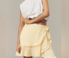 Anthropologie Maeve Ruffle Wrap Mini Skirt Size Small Lined Sunray Yellow 98