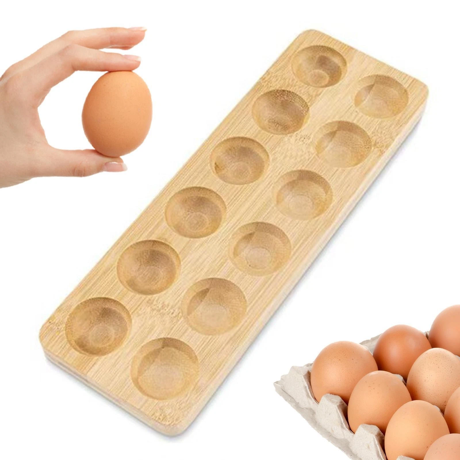 Egg Tray Egg Holder Decorative Wood Organization Storage Rack Dispenser for