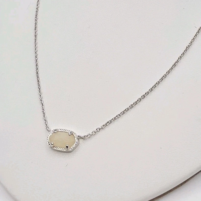 Kendra Scott Elisa Pendant Necklace Rhodium Silver Ivory White Glass 18" - Image 2 of 4