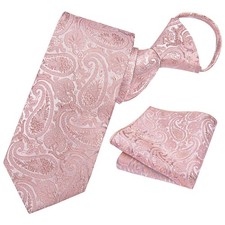 Blush Pink Zipper Ties for Men Paisley Pre-tied Tie Set Woven Silk Adjustable...