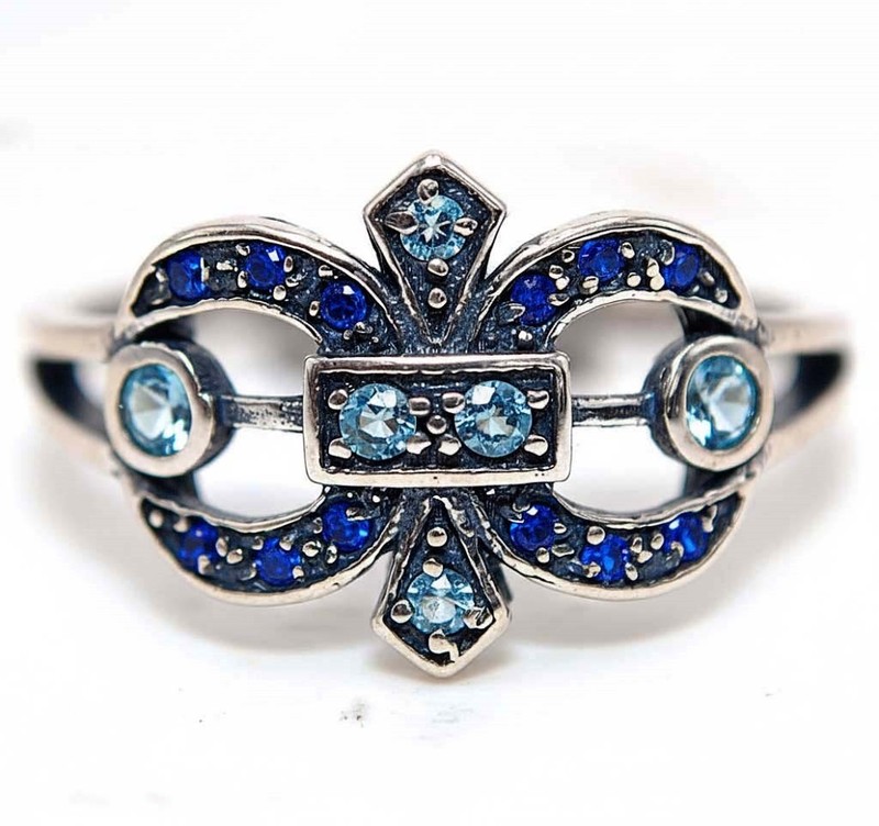 3CT Aquamarine 925 Sterling Silver Art Deco Ring Sz 8 F9-7