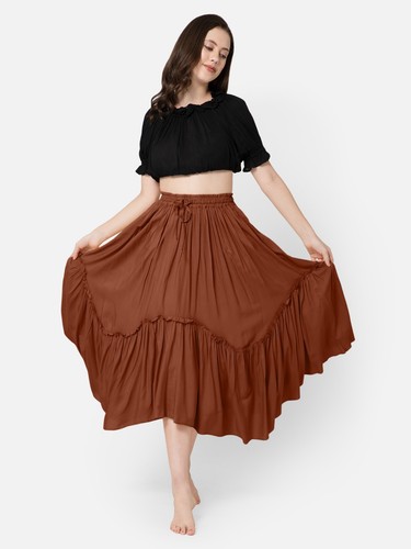 Women's Renaissance Pirate Peasant Medieval LARP High-Low Maxi Skirt with Pocket - Picture 32 of 33