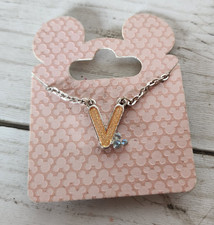 Disney Parks Mickey Mouse "V" Initial Fashion Silver Pink Necklace