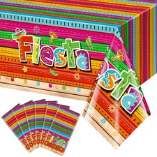 6-Piece Mexican Fiesta Plastic Tablecloth Set, Rectangular, 54 x 108 Inch, Al...