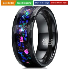 Mens Womens Tungsten Rings 8mm 4mm Galaxy Series Created-opal Inlay Wedding B...