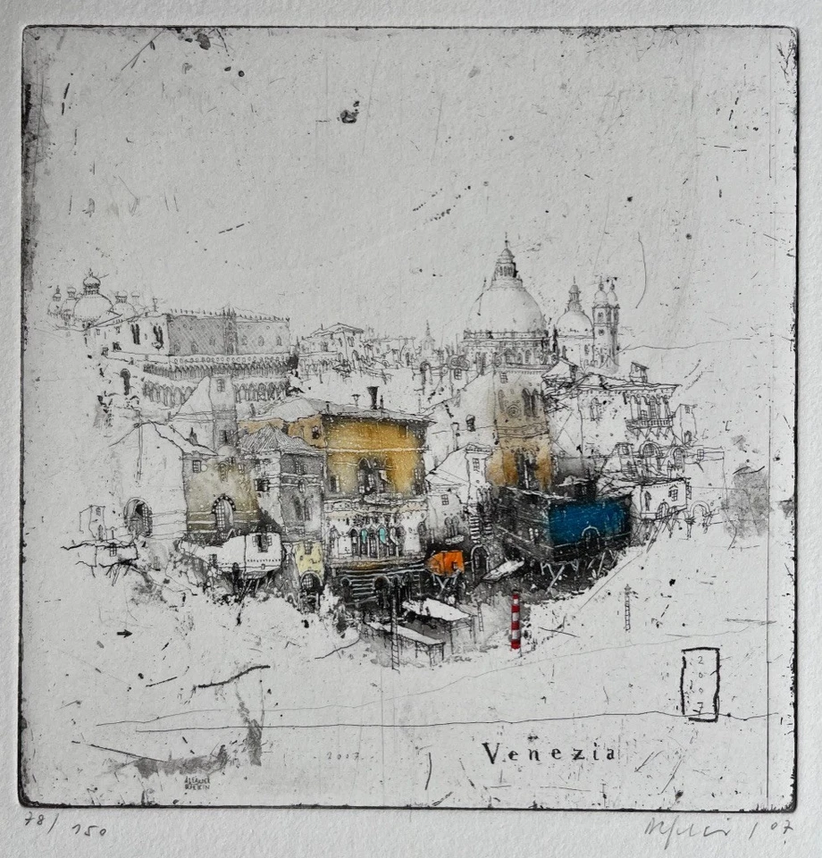Alexander Befelein Signierte kolorierte num. Original Radierung- Venedig Venezia - Bild 2 von 4
