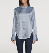 FRAME The Standard Blue Sretch Silk Button Up...