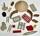 Rare HTF Marx 1950's WILD ANIMALS Zoo Jungle Playset Round Tiki Hut Ladders Lot