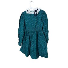 Janie and Jack Girls Green Blue Ditsy Floral Dress Ruffle Collar Bow Size 8