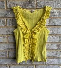 Pilcro Sleeveless V-Neck Ruffle Front Yellow Tank Top Women's Size XS