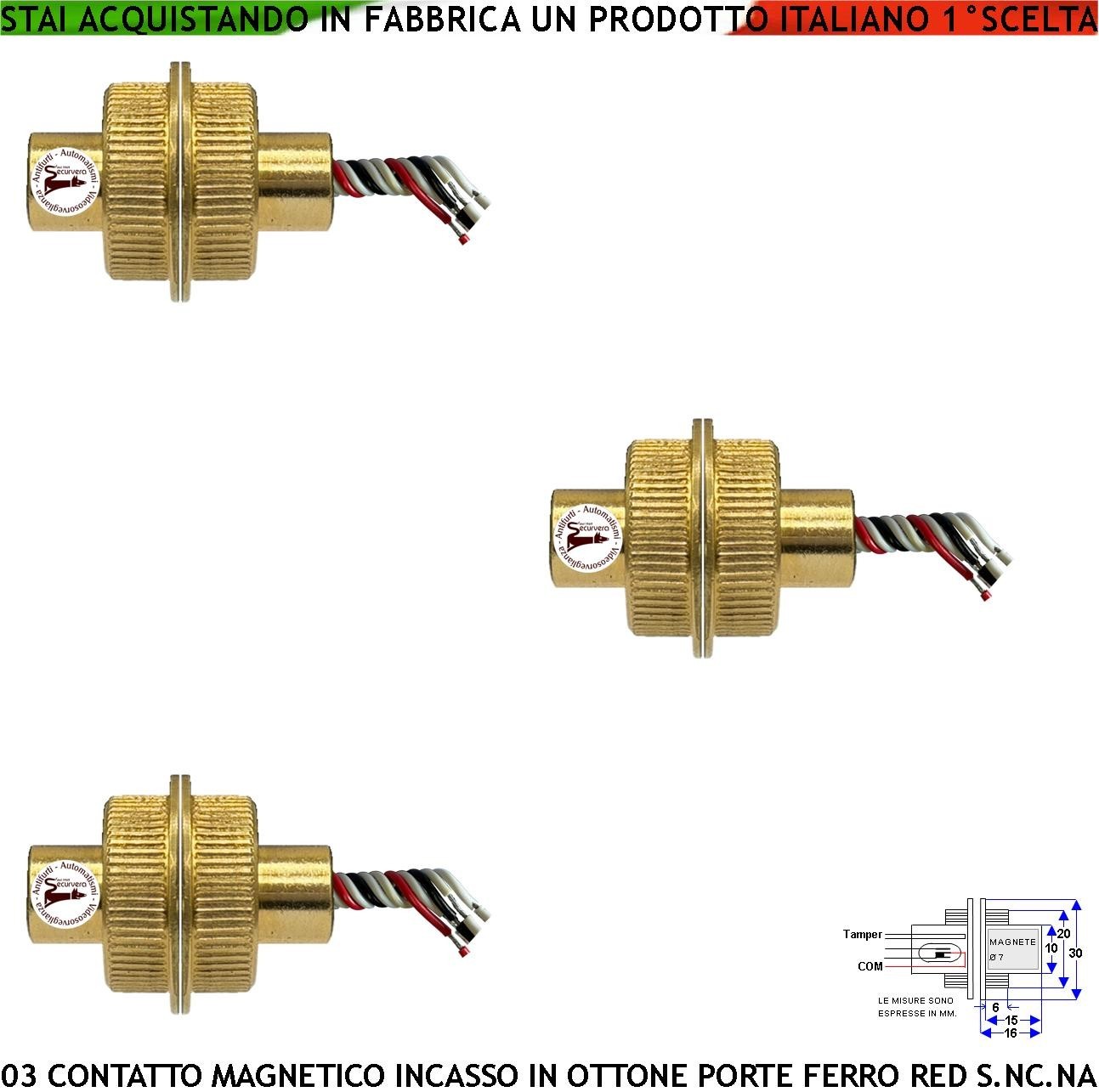 Sensore Posizione Porta Pz 3 Contatto Magnetico Ottone Incasso Allarme Cancello
