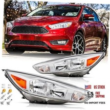 Headlights Assembly Pair with Bulbs for 2015 2016 2015-2018 15-Chrome-Amber