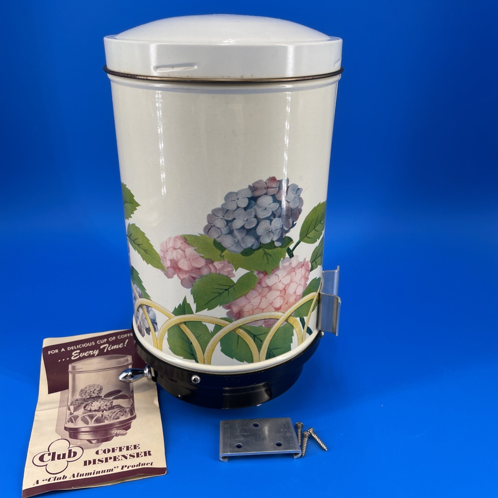 Club Aluminum Metal Wall Mounted Coffee Dispenser Mid Century Floral CLEAN 1949