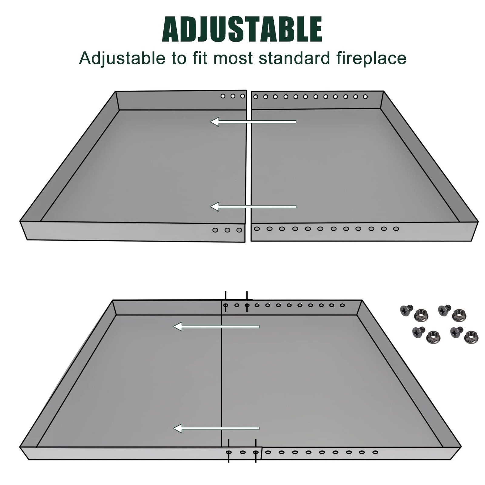 Adjustable Fireplace Tray, Expandable Ash Pan for Ash Collection, Galvanized Ste