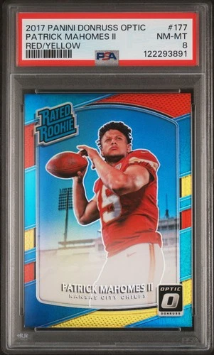 2017 Donruss Optic Rookie Red Yellow Prizm #177 Patrick Mahomes II PSA 8 NM-MT
