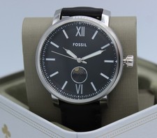 Fossil Rhett Silver Black Leather Men's BQ2906 Watch