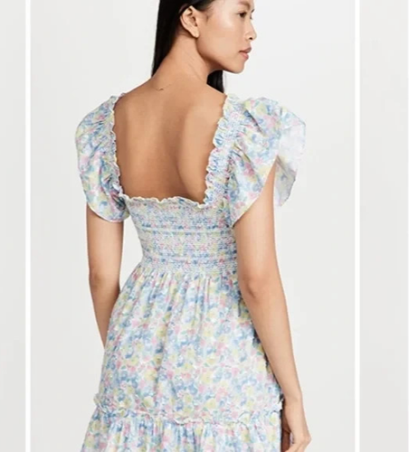 LoveShackFancy Femmes Nadja Smocks Arc-en-Ciel Explosion Coton Court Mini Robe S - Photo 3 sur 20