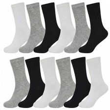 3-12 Pairs Women Cotton Classic Casual Solid Plain Fashion Crew Socks Size 9-11