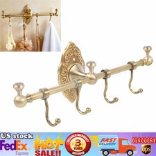 Vintage Towel Storage Shelf Brass Towel Bar Holder Wall-Mounted Rack W/ 4 Hooks