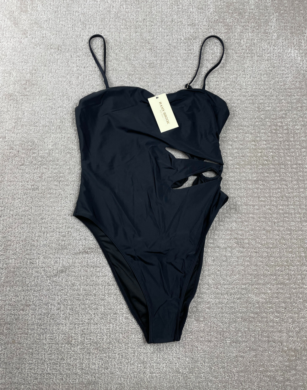 NWT Ramy Brook Sevyn Swimsuit Womens L Black One Piece Teardrop Cutouts Beach