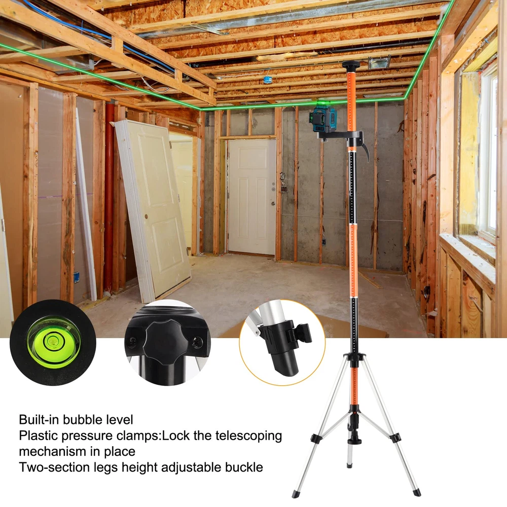 Laser Level Pole with Tripod,12Ft./3.7M Telescoping Pole for Laser Levels,1/4...