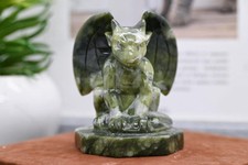 3" Natural Green Jade Gargoyle,Quartz Crystal Skull,Carved Statue Reiki Healing