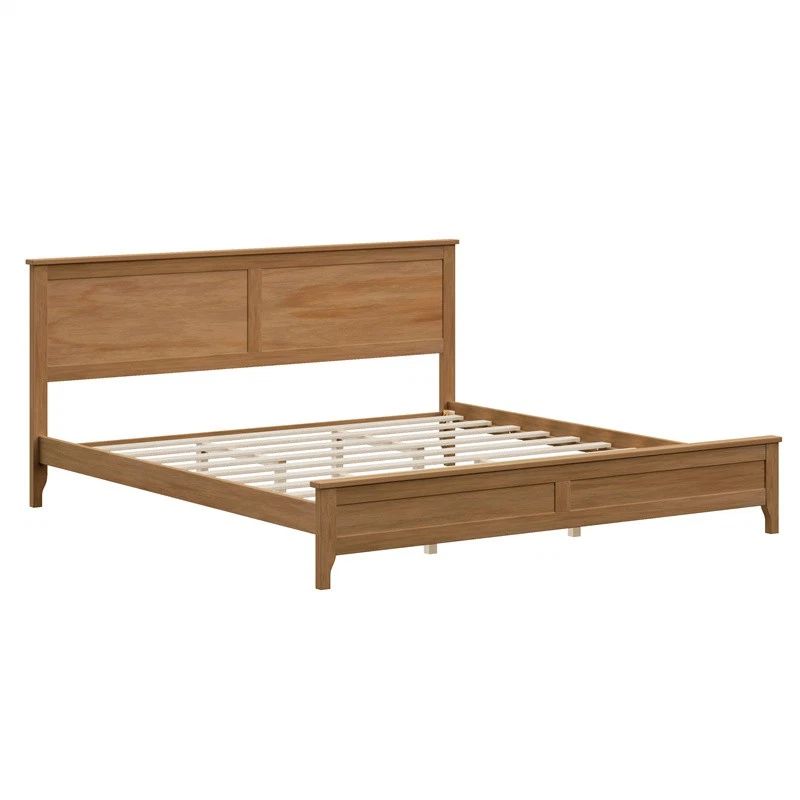 Modern Solid Wood Bed King Size with Sturdy Wooden Slats Support,Wood Color - Image 4 of 4