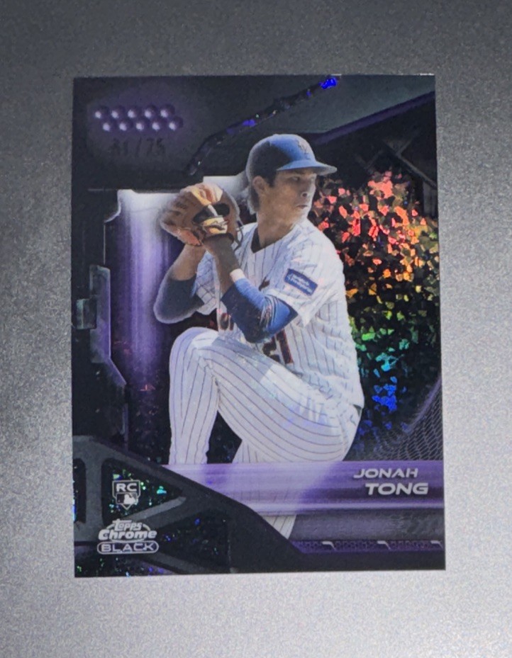 2026 Topps Chrome Black Jonah Tong RC Purple Mini Diamond #’d /75 Mets Rookie