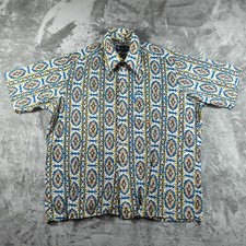 Vintage 70s Shirt Men Large Paisley Dagger Collar Medallion Baroque Resort Disco