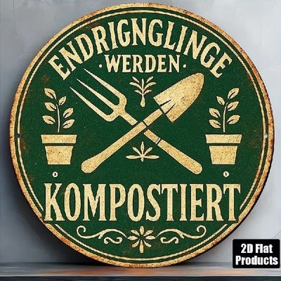 Blechschild rund Eindringlinge werden kompostiert Vintage Metallschild TEL5316