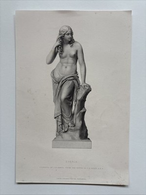 Antique Engraving Female Nude Egeria, the Roman nymph and counselor to King Numa