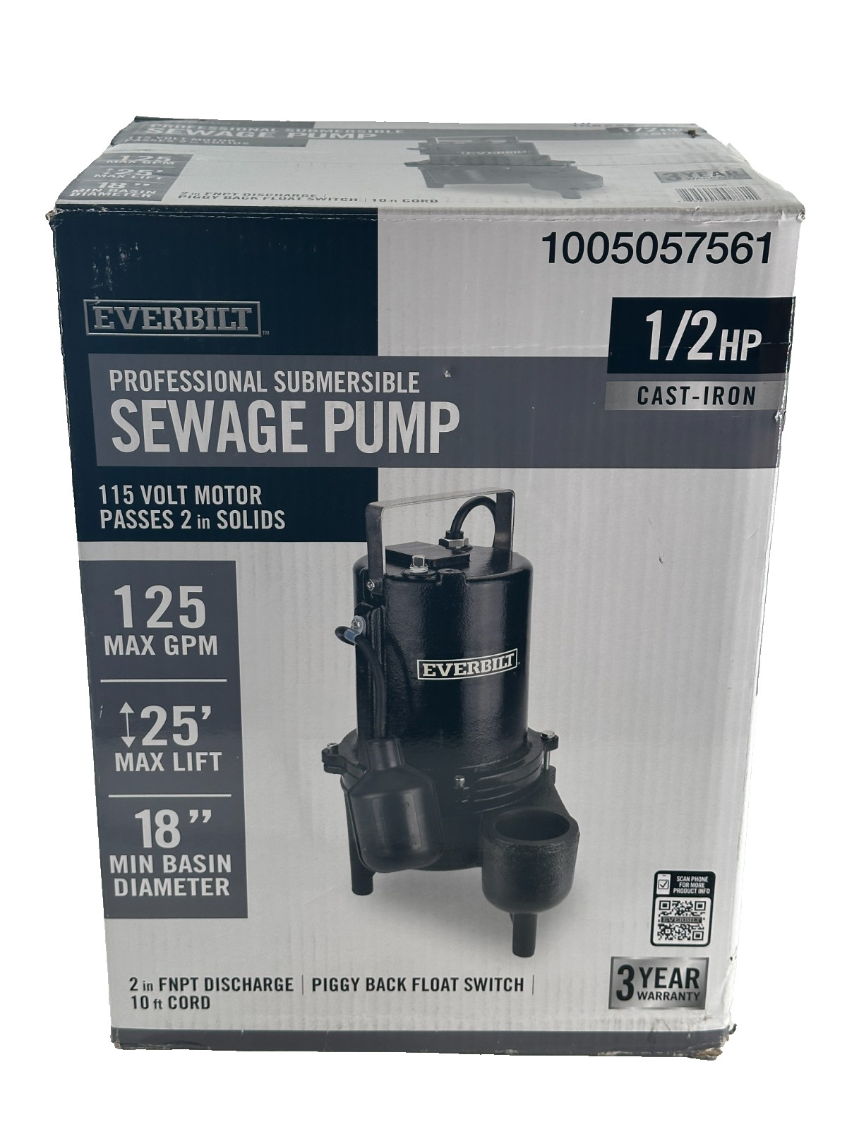 Everbilt 1/2 HP Cast Iron Sewage Ejector Pump 1005057561