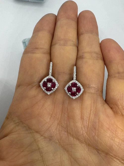 14k White Gold Plated Drop Leverback Women Earring 1.5Ct Lab Created Ruby Oval - Image 3 of 4