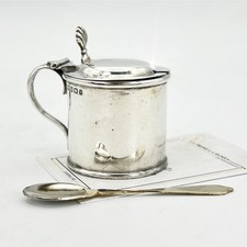 Antica mostardiera in Argento sterling silver 925 da tavola con cucchiaino 1897