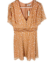 MADEWELL Peach Starburst Star Shower Chiffon Ruched Waist Mini Dress 6 $128 NEW