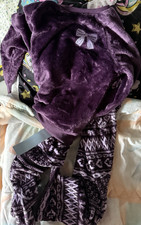 Girls Purple Fleece Sweater Geometric Pants Set L 10/12 Bow Accent Winter