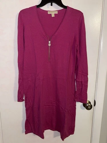 Michael Kors Pink Sweater Dress Women's Size Medium Zipper Front EUC