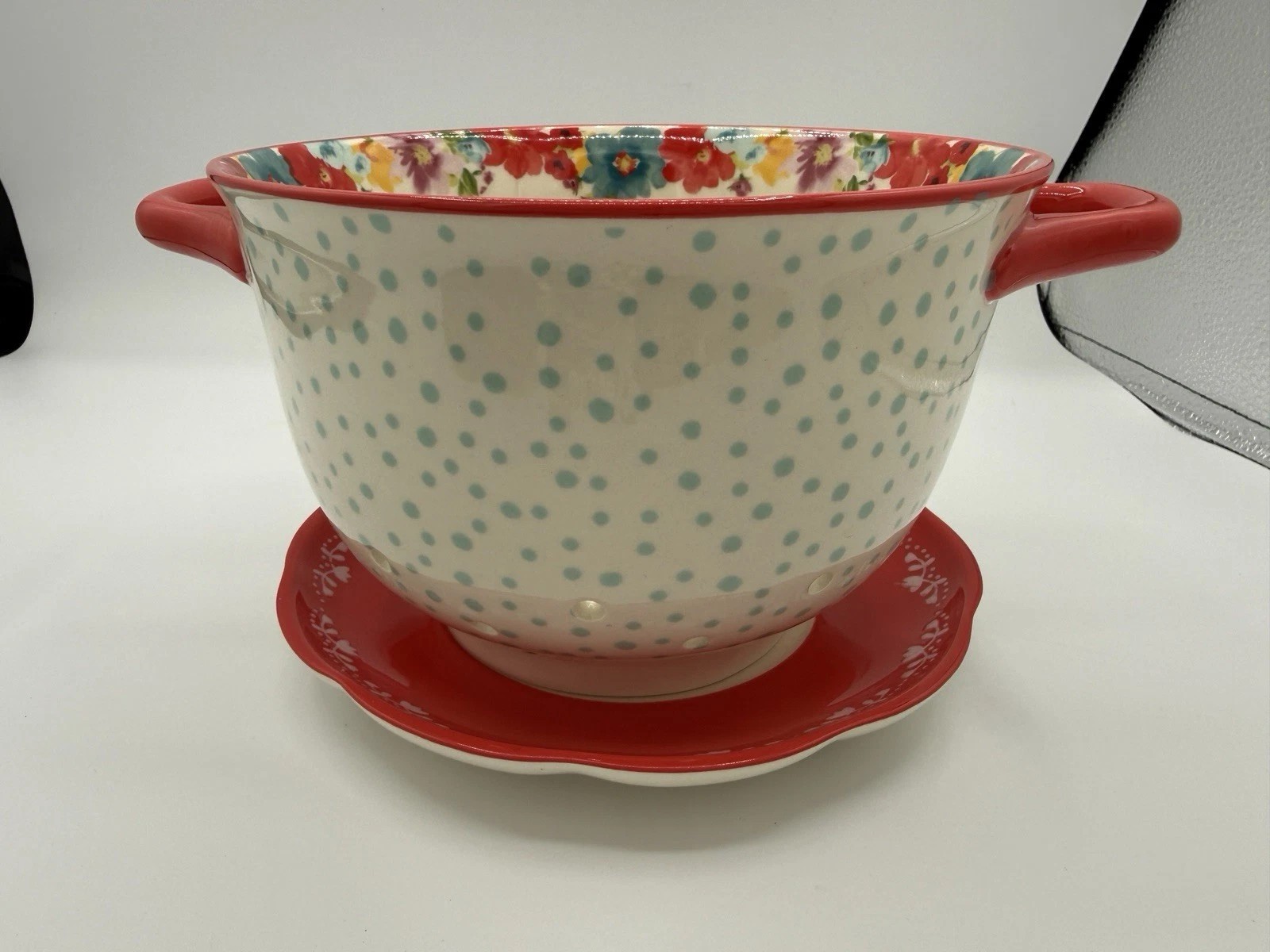 Pioneer Woman Country Charm Mini Colander Strainer With Plate Cottage Core