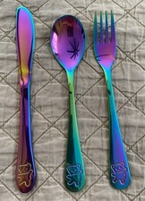 3 Pieces Toddler Utensils Kids Rainbow Silverware Stainless Steel Toddler